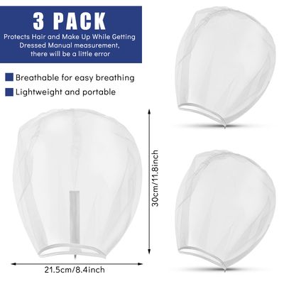 Flutesan 3 Pieces Makeup Protector Hood Nylon Chiffon Makeup Hood Zipper Closure Makeup Face Cover for Women Beauty Weddings(White)