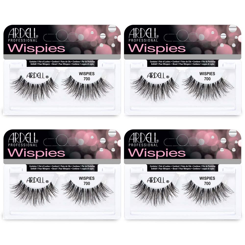 Ardell Lashes Pro Wispies 700, Comfortable Invisiband False Eyelashes, Reusable Strip Lashes for All-Day Wear, 4 Pack