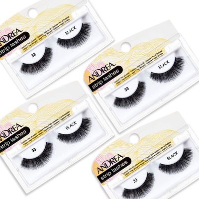 Andrea False Lashes Style 33 - Black, Lightweight, Natural Look False Eyelashes for Everyday Wear Fake Eyelash Extension, Reusable Strip Lashes, 4 Pairs