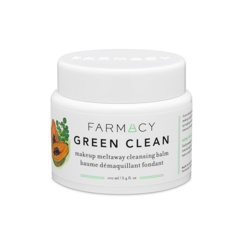 Farmacy Makeup Remover Cleansing Balm - Green Clean Waterproof Makeup Remover  Oil Based Cleanser - Gentle Exfoliating Double Cleanser - Melts From Balm to Milky Lather (100ml)