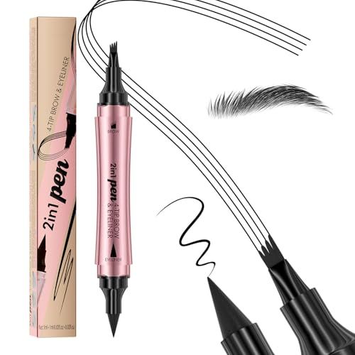 2 In 1 Microblading Eyebrow Pencil, Magic 3D 4-Tip Eyebrow Pen, Precise Waterproof Eyebrow Pencil For Natural And Long-Lasting Makeup, Eyebrow Pencil For Women and MenBlack
