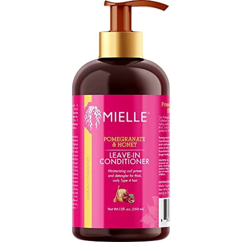 Mielle Organics Pomegranate &amp; Honey Leave-In Conditioner, Moisturizing Curl Primer and Detangler, Repair Damage and Prevent Frizz, Treatment For Thick Curly Hair Type 4 Hair, 12-Fluid Ounces