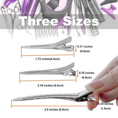 TseroFay 42Pcs Styling Hair Clips Set Silver Metal Duck Billed Clips for Women's Hairstyling, Long Duckbill Pins, Alligator Rollers with Case