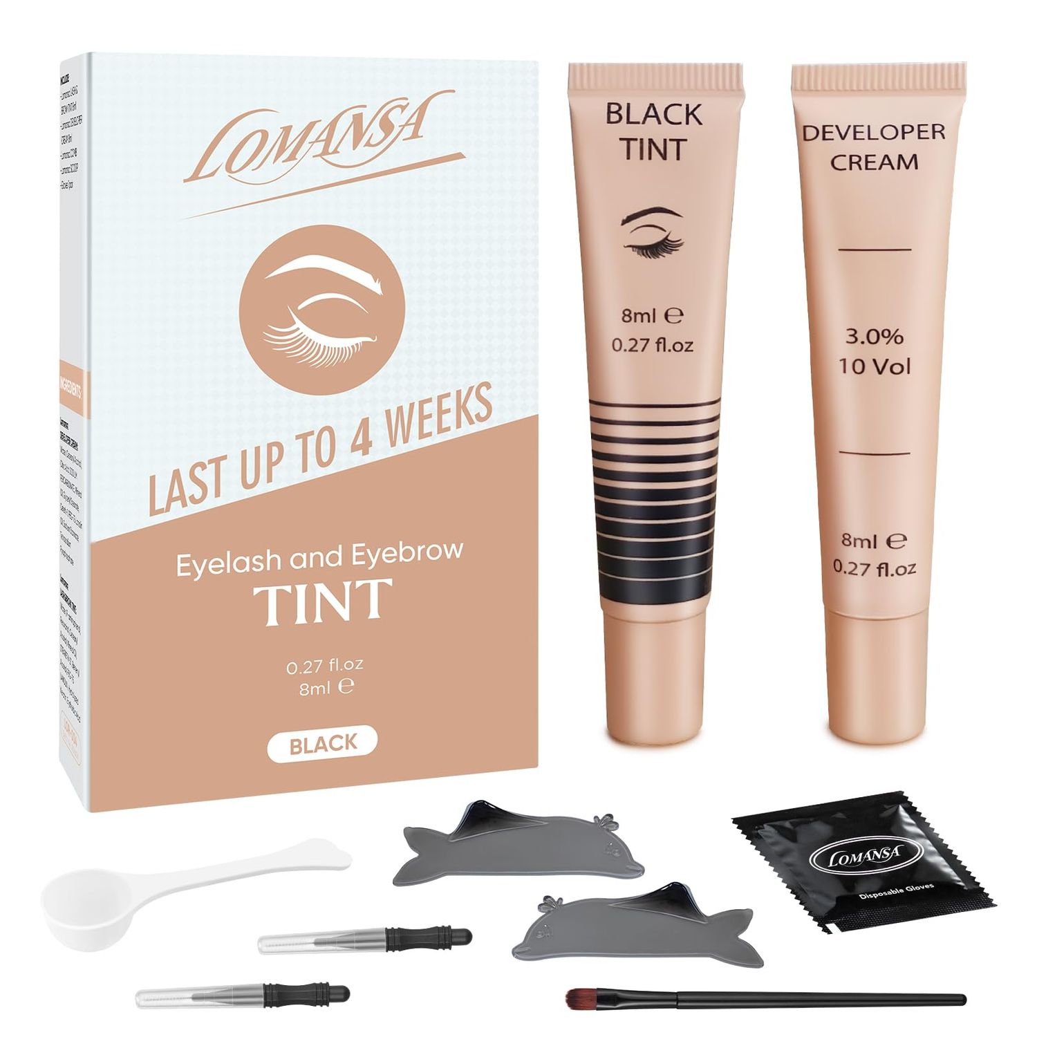 Lomansa Eyelash Color Kit Black Instant Lash Color with Natural Black Effects Voluminous Keratin Colors Safe &amp; Easy to Use