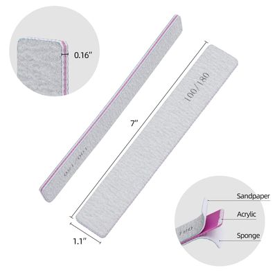 25 Pack 100180 Grit Nail Files for Acrylic Nails, Rectangle Double Sides Emery Boards Fingernail Files Professional Nail Buffering Files