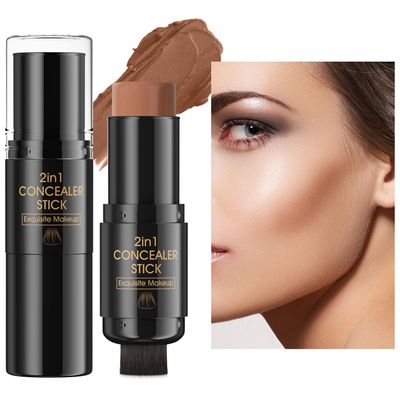 Cream Contour Stick, Multi-Use Bronzer Stick with Brush, Highlighter Blush Stick for Natural Foundation Makeup, New Updated Moisturizer Highlighter and Bronzer Stick, Face Contour Concealer Makeup 05