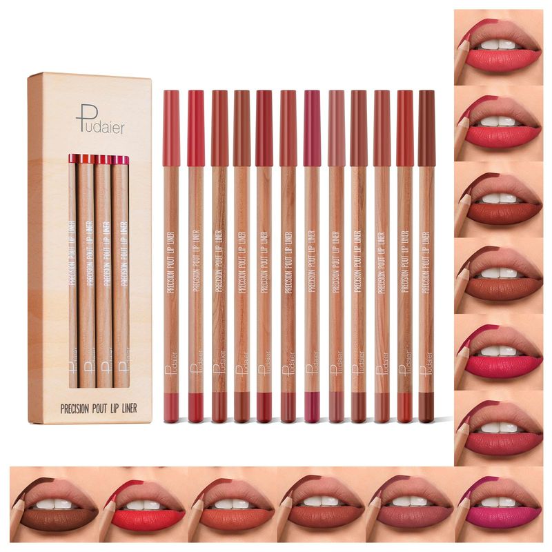 Espoce Lip Liner Set, 12Pcs Pure Natural Oak Brown Pink Red Series Lip Liners, Smooth and High Pigmented Lip Makeup Pencil