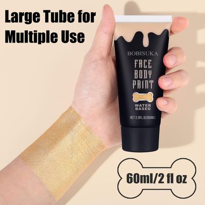 BOBISUKA Gold Face Body Paint, Water Based Face Painting for Art Theater Halloween Party Cosplay Clown SFX Makeup for Women Adults, Non-Toxic Washable