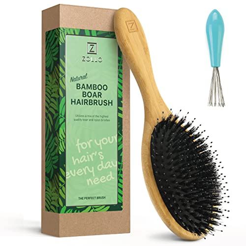 Natural Boar Bristle Hair Brush for Women, Men, Kids Dry and Wet Detangling Hair Brush Gently Enhances Shine, Smooths Frizz and Prevents Breakage in Fine and Straight, Thick and Curly Hair (oval)