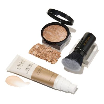 LAURA GELLER NEW YORK Everyday Routine Kit - Baked Balance-N-Brighten Color Correcting Powder Foundation, Medium  Retractable Angled Kabuki  Spackle Makeup Primer, Champagne Glow (3 PC)