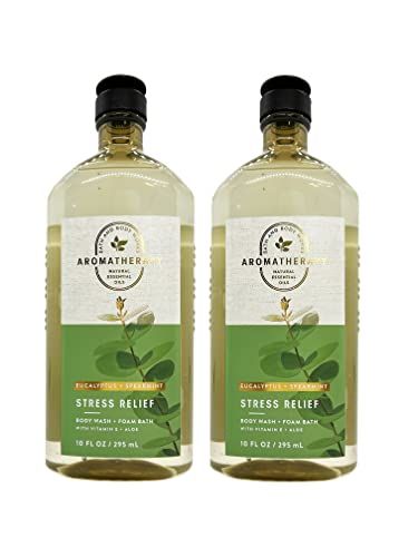 Bath and Body Works 2 Pack Aromatherapy Stress Relief Eucalyptus &amp; Spearmint Shower Gel. 10 Oz.