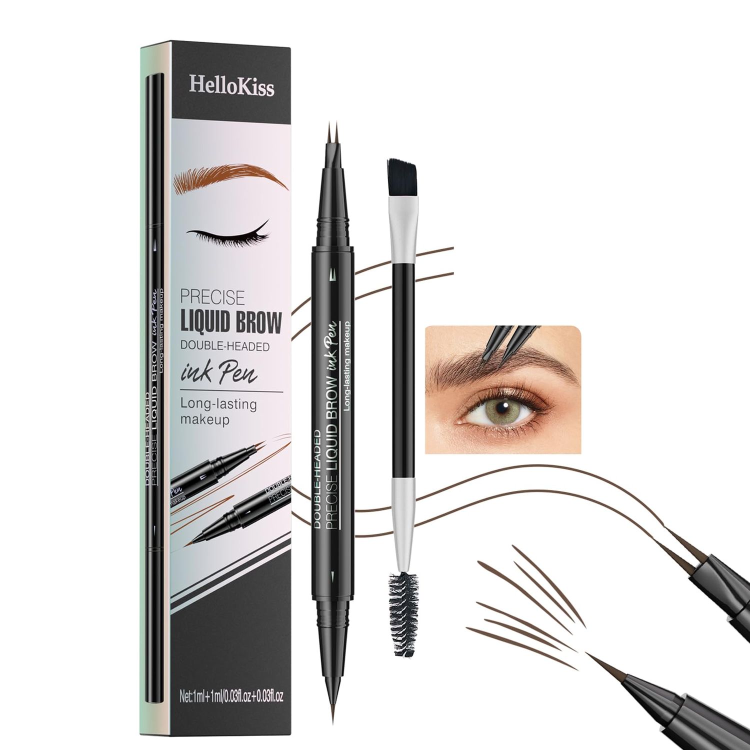 MIESCHER Brown Eyebrow Pen Waterproof for Fuller Natural-Looking Brows, 2-Tip Double-Ended Liquid Eye Brow Pencils for Women Long-lasting Makeup with Precise Brush-Tip, Stay on All Day, 02#Brown