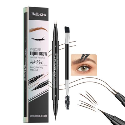MIESCHER Brown Eyebrow Pen Waterproof for Fuller Natural-Looking Brows, 2-Tip Double-Ended Liquid Eye Brow Pencils for Women Long-lasting Makeup with Precise Brush-Tip, Stay on All Day, 02#Brown