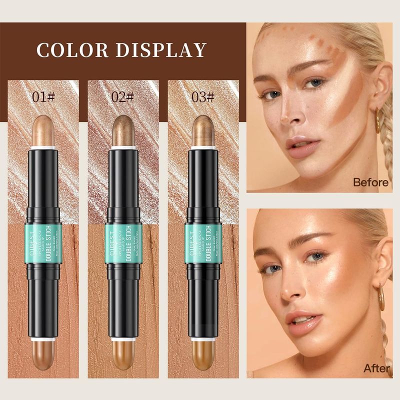 2-in-1 Highlight and Contour Stick,2Pcs Dual-Ended Highlighter Makeup Pen &amp; Contouring Stick Set for Face Shaping,Long Lasting &amp; Waterproof Face Brightens &amp; Shades Makeup Contour Sticks Kit(01#02#)