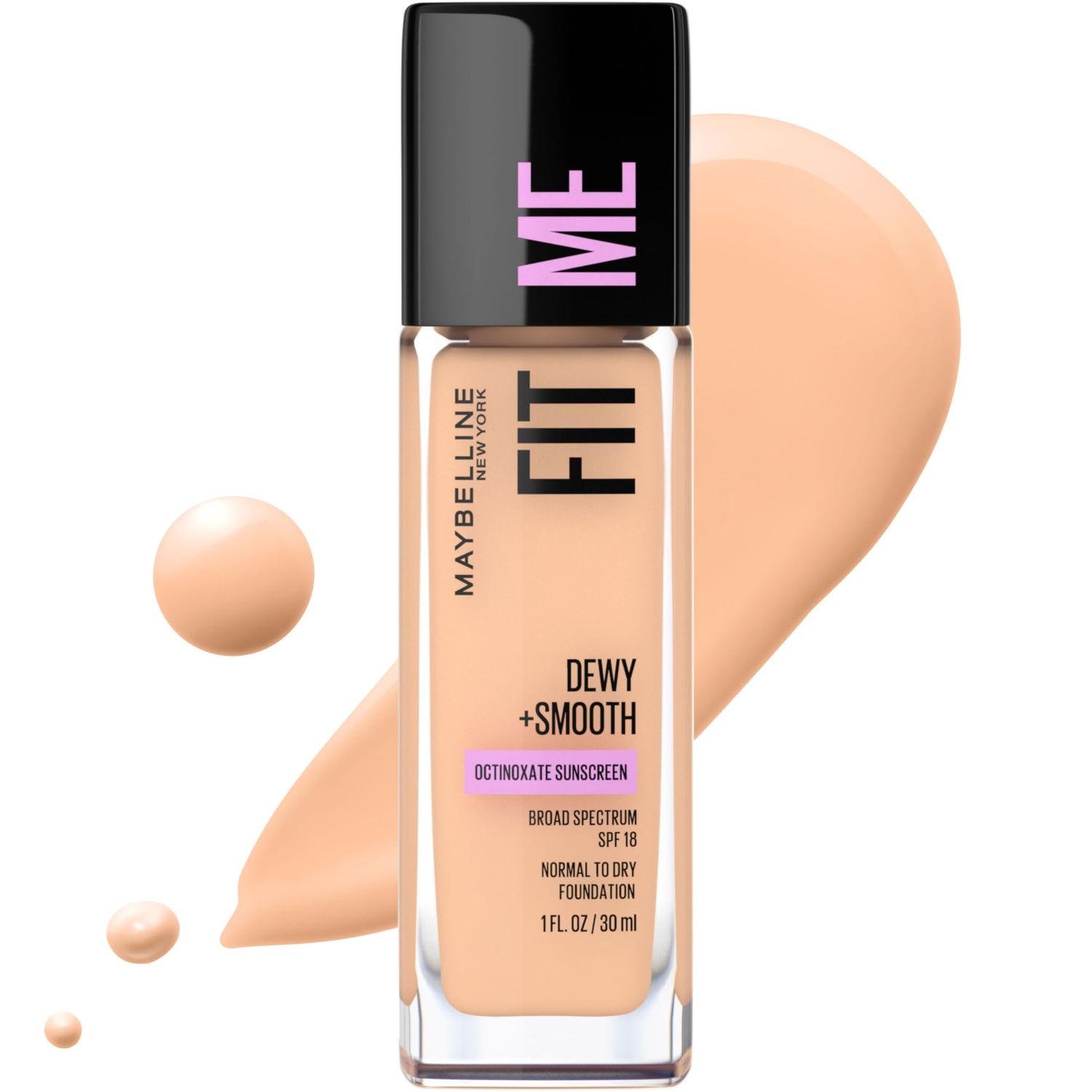 Maybelline Fit Me Dewy  Smooth Liquid Foundation Makeup, Nude Beige, 1 Count (Packaging May Vary)