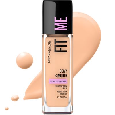 Maybelline Fit Me Dewy  Smooth Liquid Foundation Makeup, Nude Beige, 1 Count (Packaging May Vary)