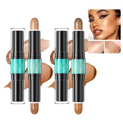 2-in-1 Highlight and Contour Stick,2Pcs Dual-Ended Highlighter Makeup Pen &amp; Contouring Stick Set for Face Shaping,Long Lasting &amp; Waterproof Face Brightens &amp; Shades Makeup Contour Sticks Kit(01#02#)