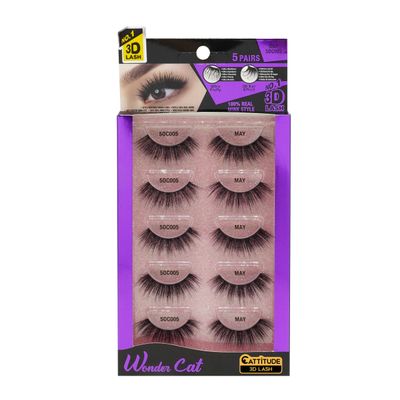 EBIN NEW YORK Cattitude 3D Lash 5 Pair - Wonder Cat 3D Faux Mink Lash Enviable Volume Lightweight Comfortable Wear Double Layered Wispy Lash Fullness Reusable