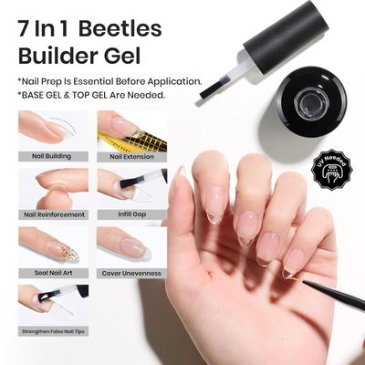 Beetles Builder Gel 7 in 1 Clear Builder Nail Gel Set, 2Pcs 15ml Building Nail Gel for Nail Apex and Extension Strengthener Hard Gel Brush in Bottle, Led Lamp Gel Rhinestone Valentines Day Gifts