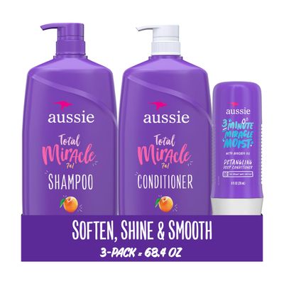 Aussie Total Miracle Hair Care Bundle Shampoo, Conditioner, and 3 Minute Deep Treatment with Apricot &amp; Macadamia Oil, Paraben-Free for Damaged Hair, 26.2 &amp; 8 Fl Oz