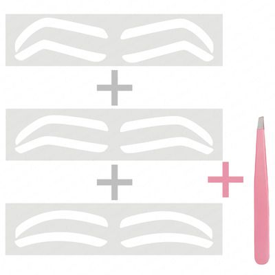 2 Bags Airbrush Eyebrow Design Stickers Stencils, Disposable Semi-permanent Auxiliary Stickers,Airbrush Brow Shaping Mapping Guide Tape Air Brush Templates for Tinting Makeup (D-2bags- 1- tweezer)