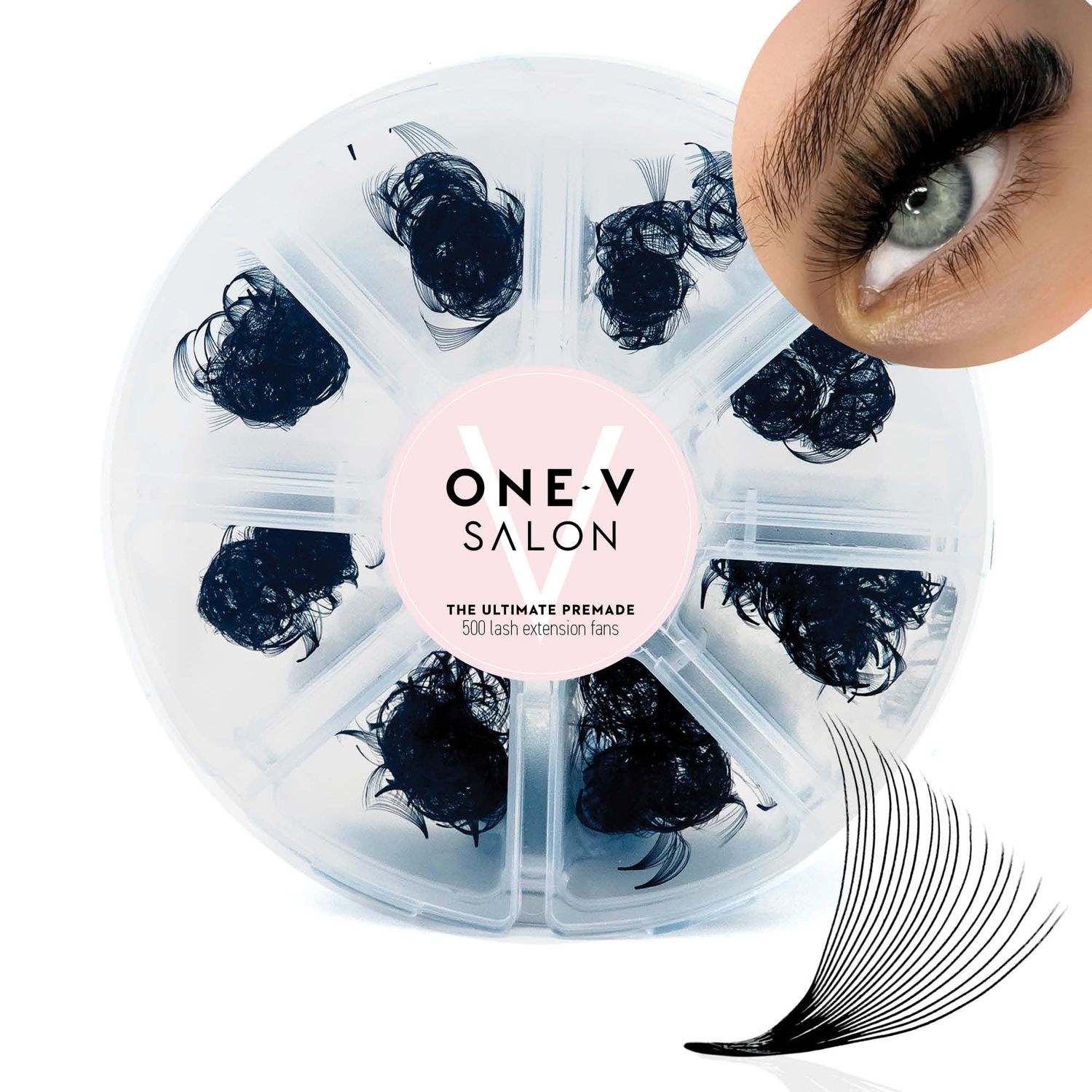 One V Salon, 500 Loose Professional Use Premade Fans, C Curl, 20D-0.05, 9-16mm