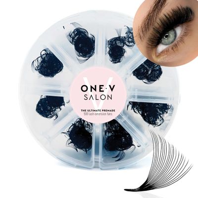 One V Salon, 500 Loose Professional Use Premade Fans, C Curl, 20D-0.05, 9-16mm