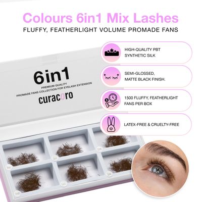 Curacoro Colored Promade Mix 1500 Fans | 5D Handmade Volume Eyelashes | CC Curl | 9-14mm Mixed Length | Long Lasting | Easy Application (Dark Brown, 5D CC 9-14mm)