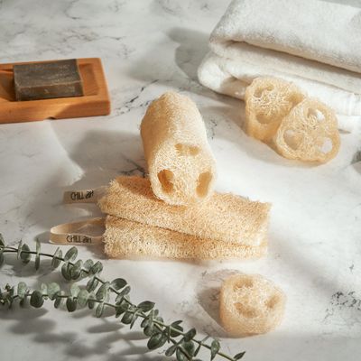 Chill Ah Green Glow Loofah Sponge Set - 100% Plant-Based, dye-Free, Biodegradable, Scratch-Free, Handcrafted in Vietnam (4-Pack)