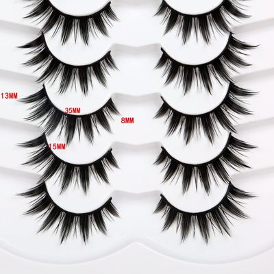 Pooplunch Manga Lashes False Eyelashes Doll Eye Natural Anime Lashes 8D Spiky Wispy Thick Faux Mink Eye Lash Strips 7 Pairs Pack