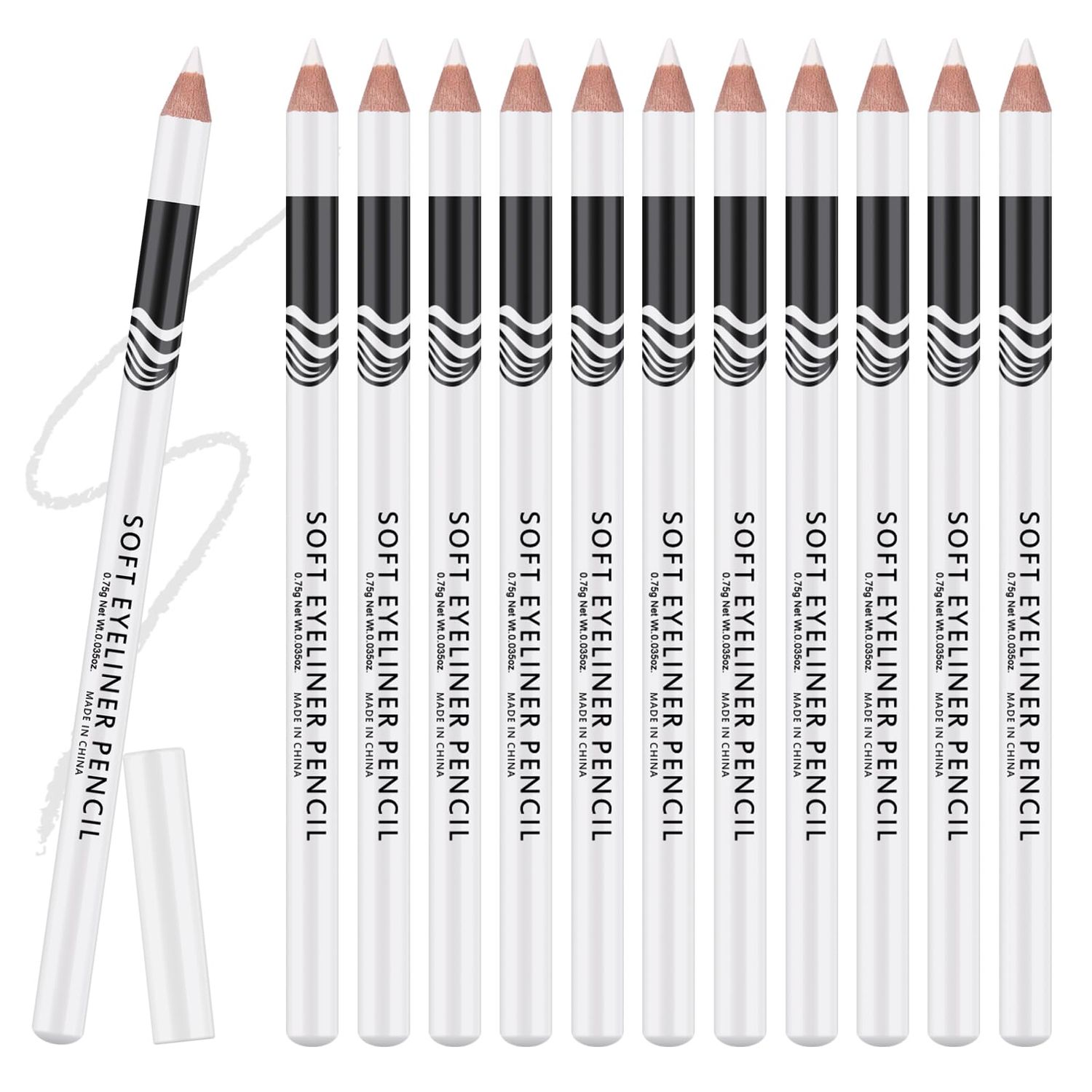 Ownest 12 Packs Professional Highlighter Eye Liner Pen, Soft Strokes Easy to Color Eyeshadow Pencil, Waterproof, Long lasting, White Eyeliner Pencil Makeup