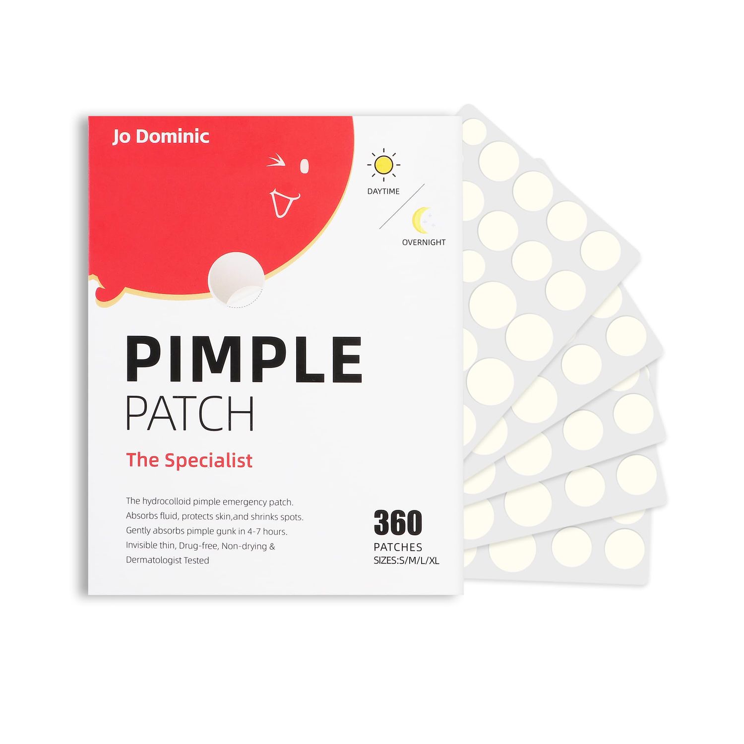 Jo Dominic Pimple Patches for Face, 4 Size 360 Counts Acne Patches, Hydrocolloid Patches for Covering Zits and Blemishes, Spot Stickers with Salicylic Acid, Tea Tree Oil &amp; Centella