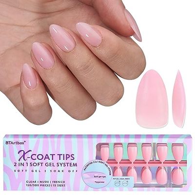 BTArtbox XCOATTIPS Natural Nail Tips -Short Almond Press On Nails Pink, Long Lasting Soft Gel Nails False Nail, Soak Off Acrylic Fake Nails Extensions for Nail Art DIY Valentines Day Gifts