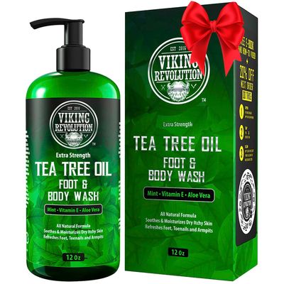 Viking Revolution Tea Tree Body Wash Soap for Men - Helps Athlete&#39;s Foot, Jock Itch, Eczema &amp; Body Odors - Extra Strength Tea Tree Oil Men&#39;s Body and Foot Wash