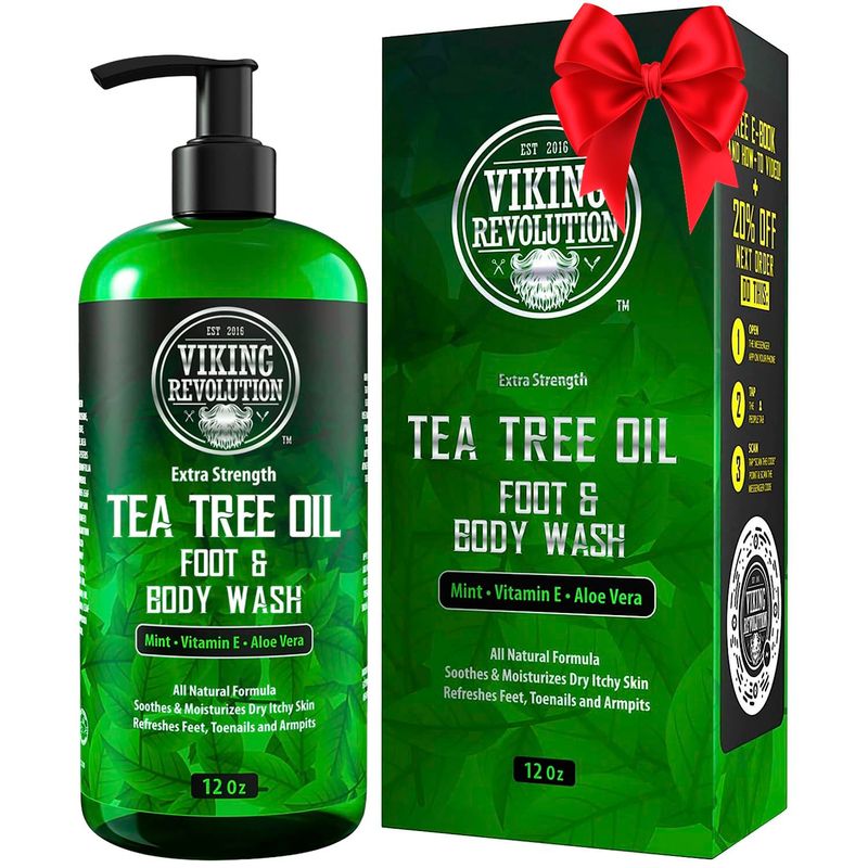 Viking Revolution Tea Tree Body Wash Soap for Men - Helps Athlete&#39;s Foot, Jock Itch, Eczema &amp; Body Odors - Extra Strength Tea Tree Oil Men&#39;s Body and Foot Wash