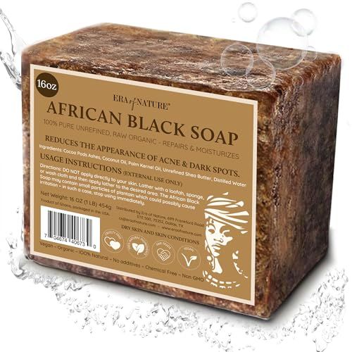 era of nature Best Raw ORGANIC AFRICAN BLACK SOAP, for Dry Skin and Skin Conditions. Pure &amp; Natural Ingredients, Imported From Ghana - 1lb (16oz)