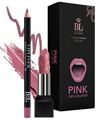 BL Color Matched Lip Liner &amp; Lipstick Set (Pink) - Full-Coverage Argan Long Lasting Lipstick and Lip Liner Set With Natural Oils for Nourishment, Hydration, &amp; Protection - Chemical-Free