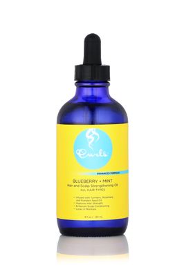 Curls Blueberry Bliss Blueberry &amp; Mint Hair and Scalp Strengthening Oil - 4 oz, Root-Penetrating Hair Oil with Turmeric, Rosemary &amp; Pumpkin Seed Oil, Hair and Scalp Treatment Oil, All Hair Types