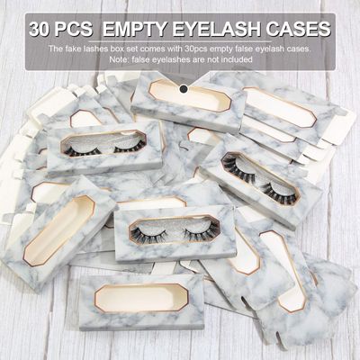 MAGEFY 30 Pieces Eyelashes Packaging Box, Empty Eyelash Boxes Lash Box Packaging Marble Paper Eyelash Storage Box Soft Paper Lash Case