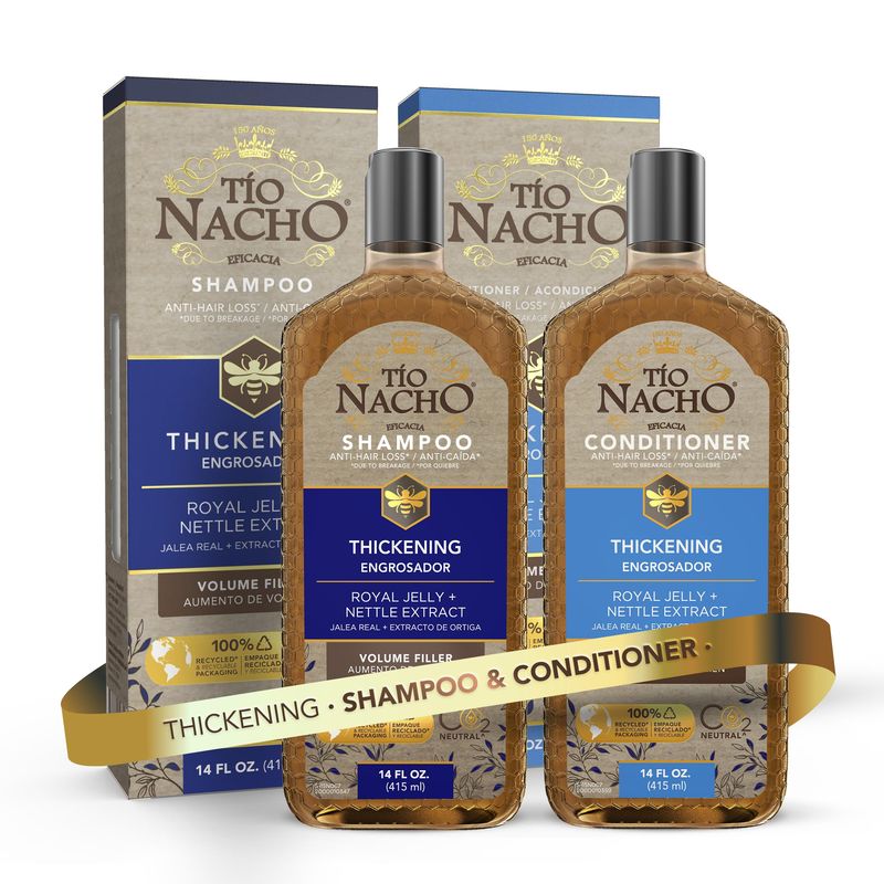 Tio Nacho Thickening Shampoo and Conditioner Set Capilgross, Royal Jelly, Nettle, Aloe Vera, Reduces Hair Loss, Strengthens, Nourishes, Volumizes - 14 fl oz Each