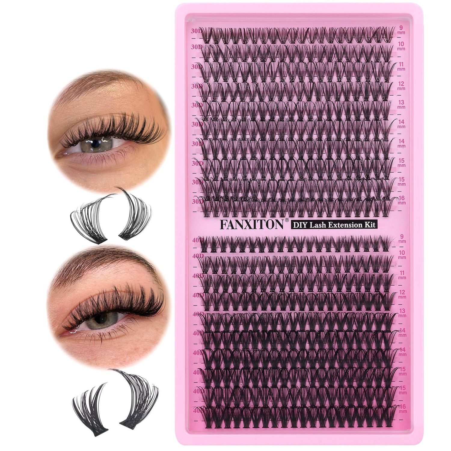 FANXITON Lash Clusters Wispy 30D40D Lashes Clusters 400pcs Eyelash Clusters D Curl Natural Cluster EyelashExtensions 9-16mm Mix Individual Lashes for Beginners