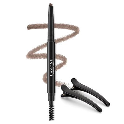 LAVONE Eyebrow Pencil - Makeup Waterproof Brow Pen with Triangular Tip, Dual-Sided Brow Brush, Precise, Fine Tip, Fills Eyebrows Creates Natural Looking Brow, with Hair Clips - Soft Brown