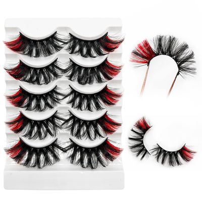 Dramatic Red Lashes With Color, 25MM Color Lashes Mink Fluffy Long Wispy 3D Mink Colored Eyelashes Pack For Christmas Gift