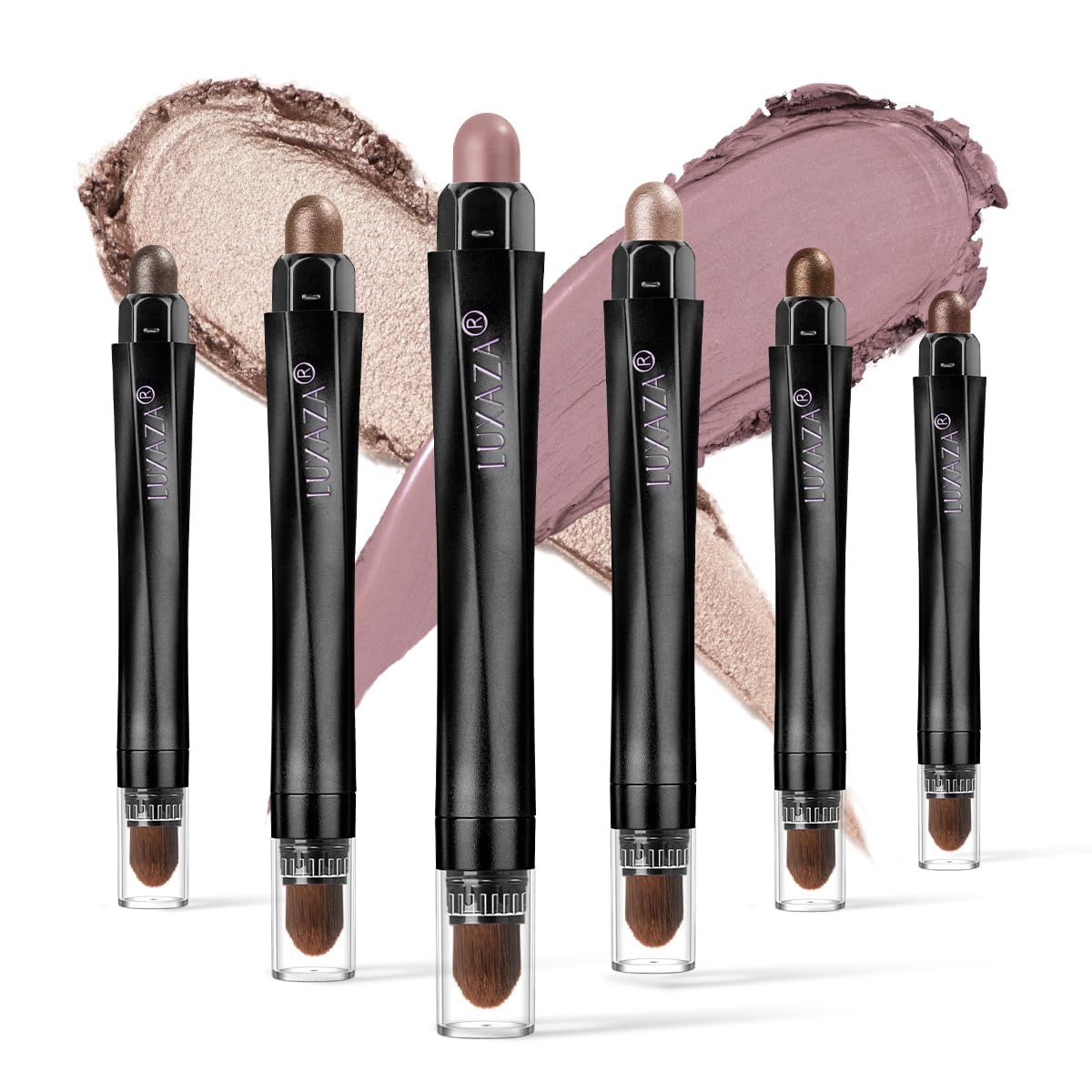LUXAZA 6PCS Cream Eyeshadow Stick Makeup Sets, Metallic Eye Brightener Stick Pencil Crayon - Brown Neutral