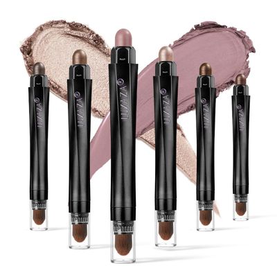 LUXAZA 6PCS Cream Eyeshadow Stick Makeup Sets, Metallic Eye Brightener Stick Pencil Crayon - Brown Neutral