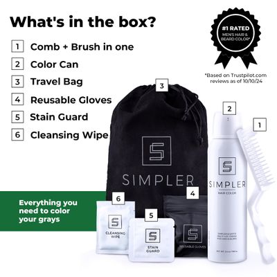 Simpler Hair Color for Men Color Kit for Full Gray Coverage - Natural Black Hair & Beard Dye for Men - Easy Hair Color Kit for 100% Gray Hair Coverage - Jet Black Hair Dye