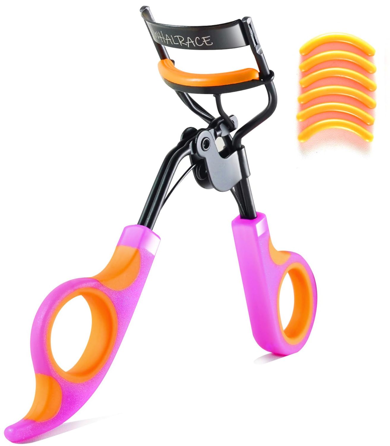 Whalrace Eyelash Curlers with 6PCS Extra Replacement Pads, Premium Quality Eye Lash Curler, Superior Curling Effect, Easy to Hold and Use - Orange Purple Handle