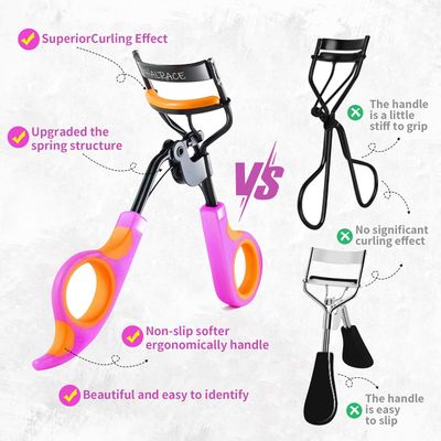 Whalrace Eyelash Curlers with 6PCS Extra Replacement Pads, Premium Quality Eye Lash Curler, Superior Curling Effect, Easy to Hold and Use - Orange Purple Handle