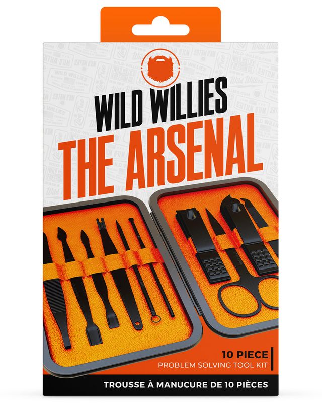 Wild Willies 10-Piece Manicure &amp; Pedicure Kit - Multifunctional Mens Grooming Kit - Includes Nail Clippers, Scissors, Tweezers, Files - Compact Travel Manicure Set for Men &amp; Women - All-in-One Case
