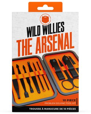 Wild Willies 10-Piece Manicure &amp; Pedicure Kit - Multifunctional Mens Grooming Kit - Includes Nail Clippers, Scissors, Tweezers, Files - Compact Travel Manicure Set for Men &amp; Women - All-in-One Case